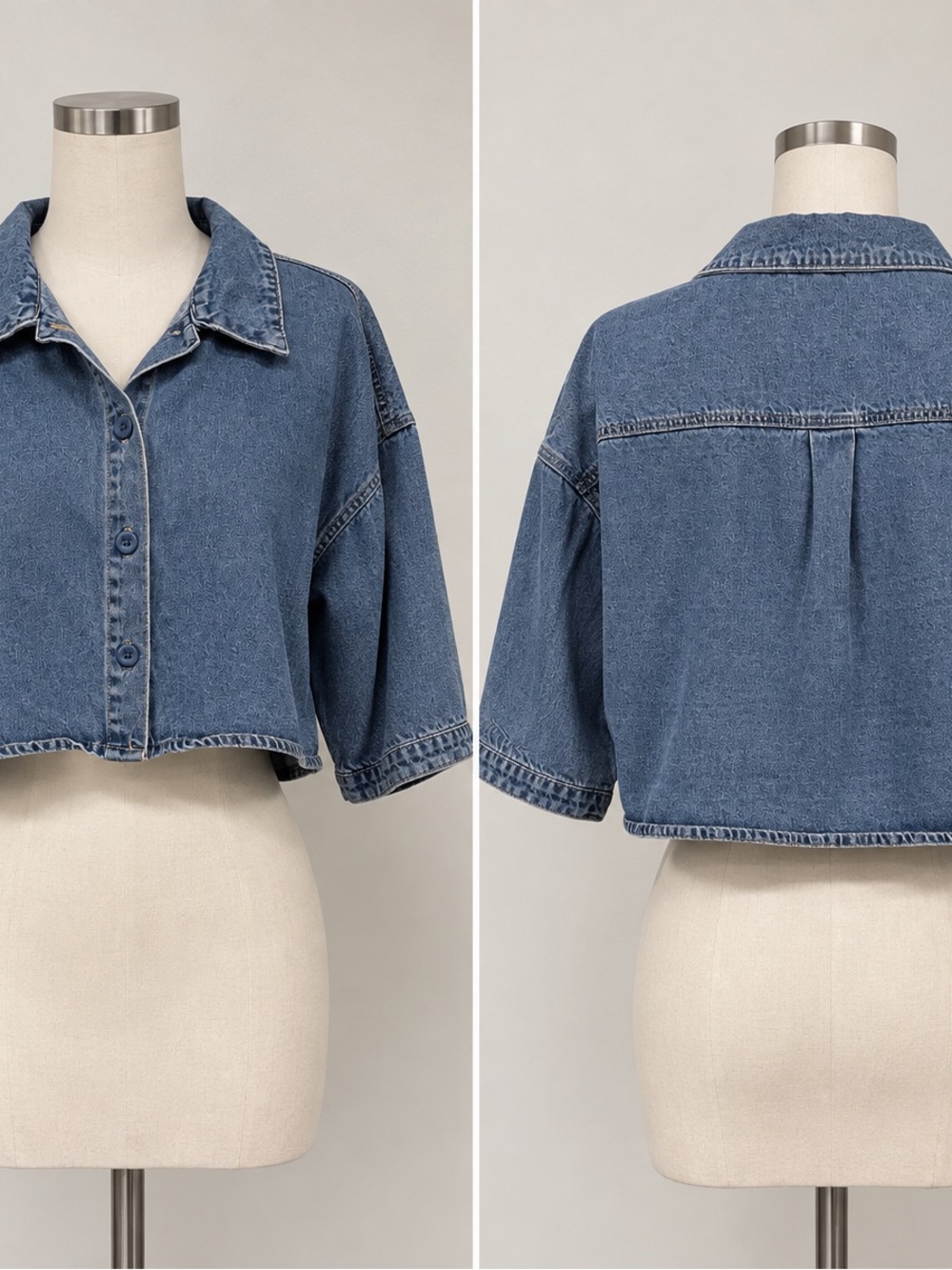 Fashion Nova Cropped Denim Button-Down Shirt - Blue